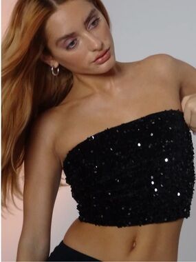 Black Sequin Strapless Tube Top - Women